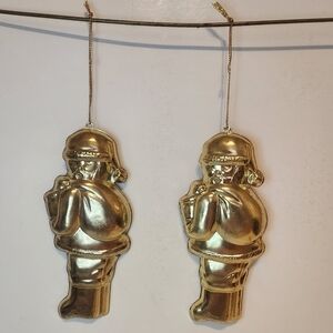 Pair of Vintage Brass Santa ornaments